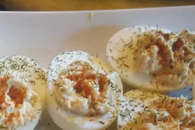 Salmon Deviled Eggs with Homemade Mayonnaise